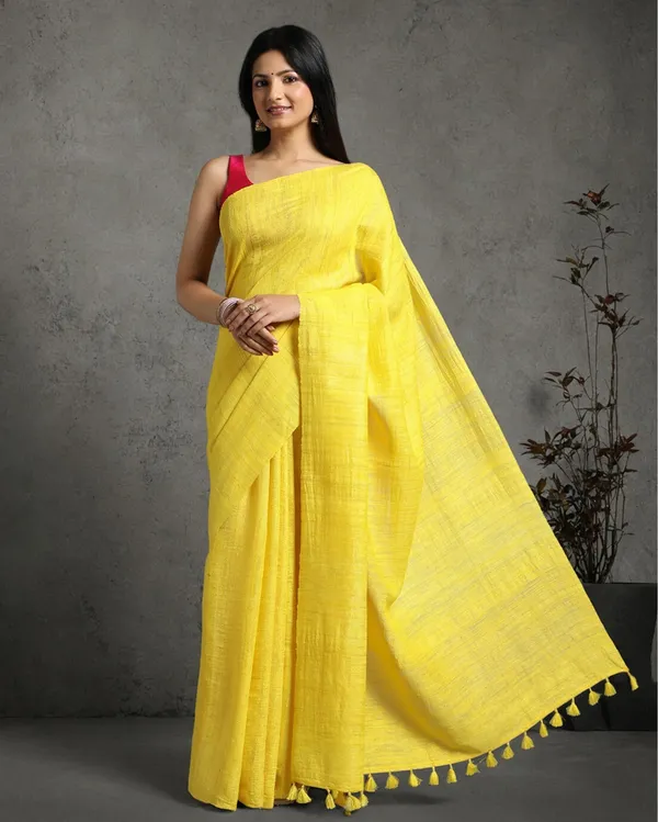 Silkmark_Ghicha_Tussar_Radiating_Yellow_Saree