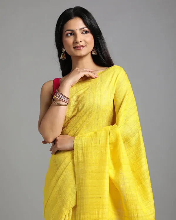 Silkmark_Ghicha_Tussar_Radiating_Yellow_Saree