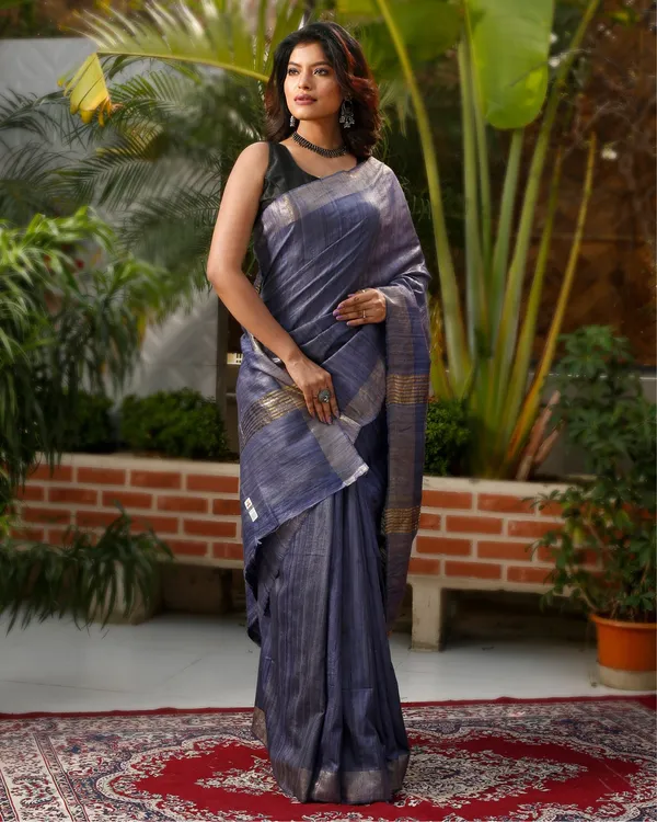 Silkmark_Ghicha_Tussar_Thoughtful_Blue_Saree