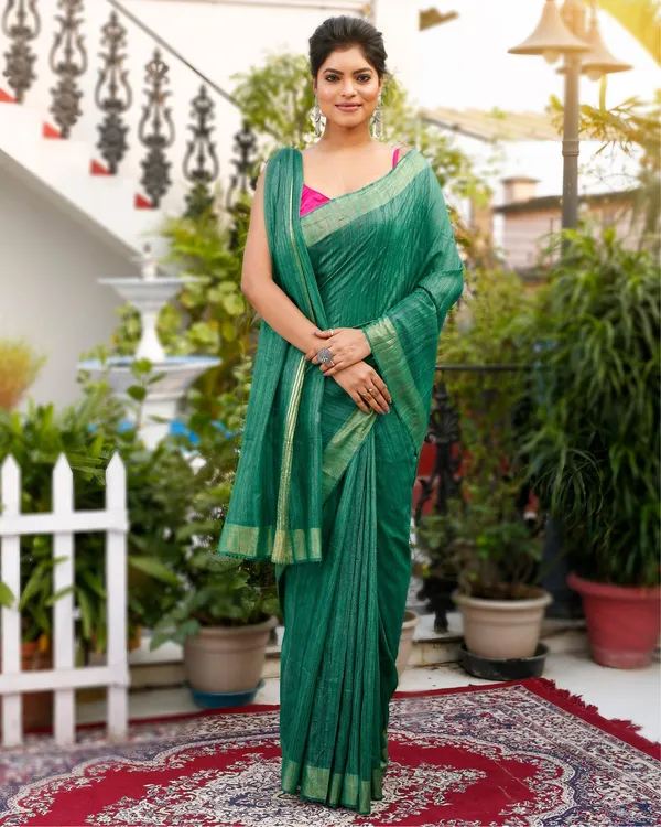 Silkmark_Ghicha_Tussar_Exquisite_Green_Saree