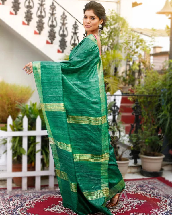 Silkmark_Ghicha_Tussar_Exquisite_Green_Saree