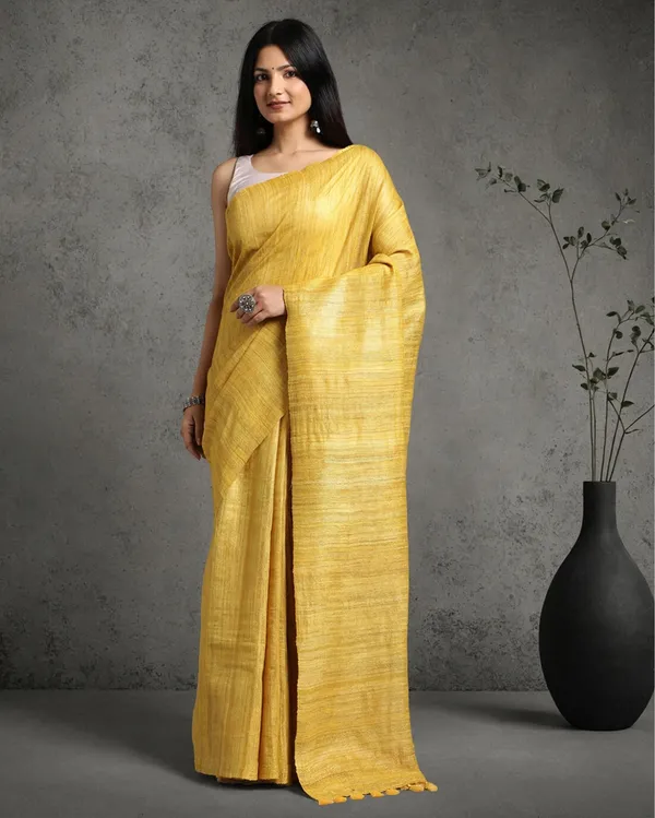 Silkmark_Ghicha_Tussar_Captivating_Mustard_Saree