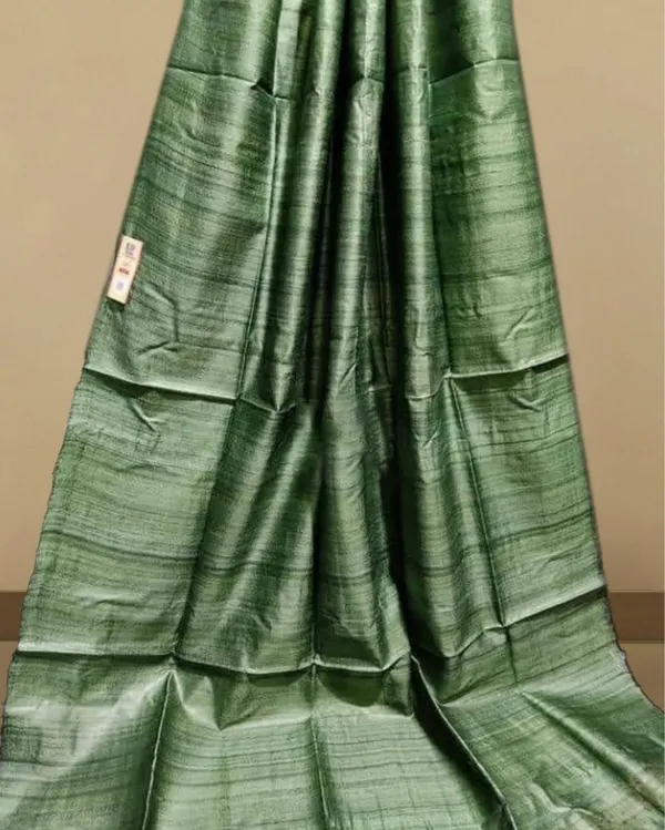 Silkmark_Ghicha_Tussar_Reflective_Green_Saree