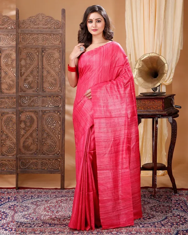 Silkmark_Ghicha_Tussar_Beautiful_Red_Saree