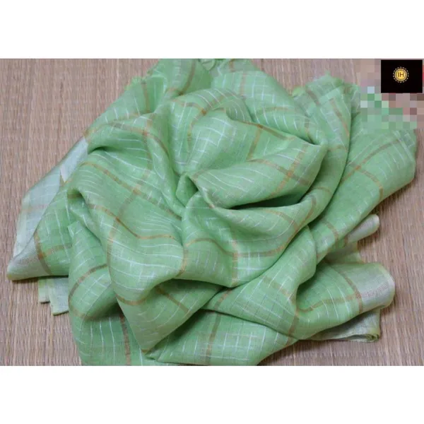Pure_Linen_Check_Design_Handloom_Green_Saree