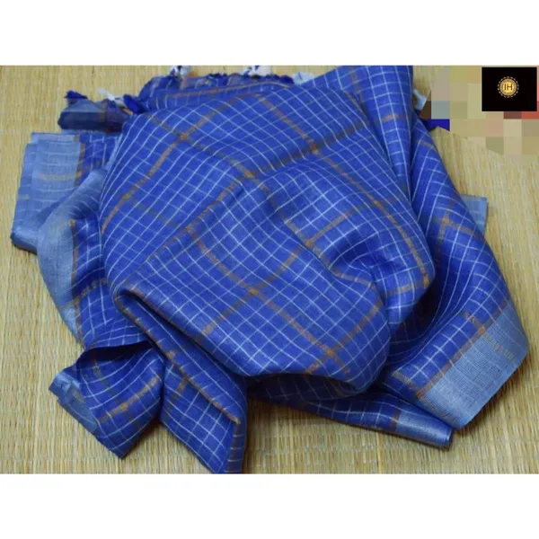 Pure_Linen_Check_Design_Handloom_Ink_Blue_Saree