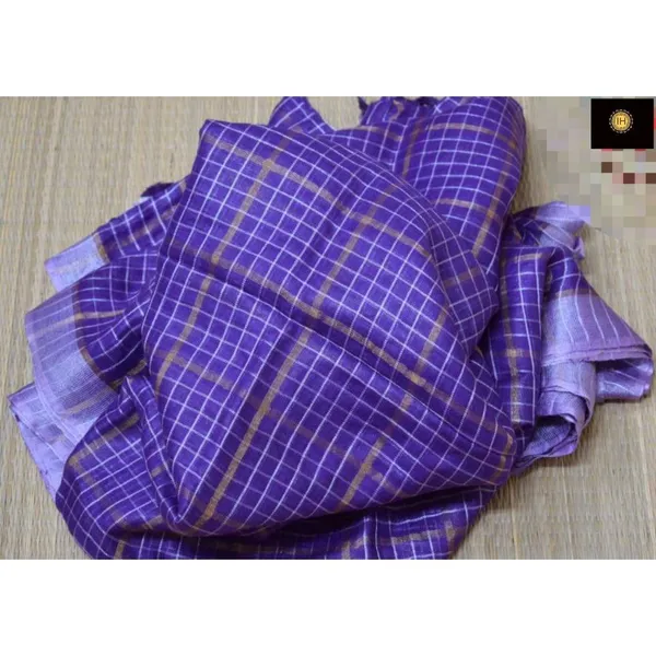 Pure_Linen_Check_Design_Handloom_Purple_Saree