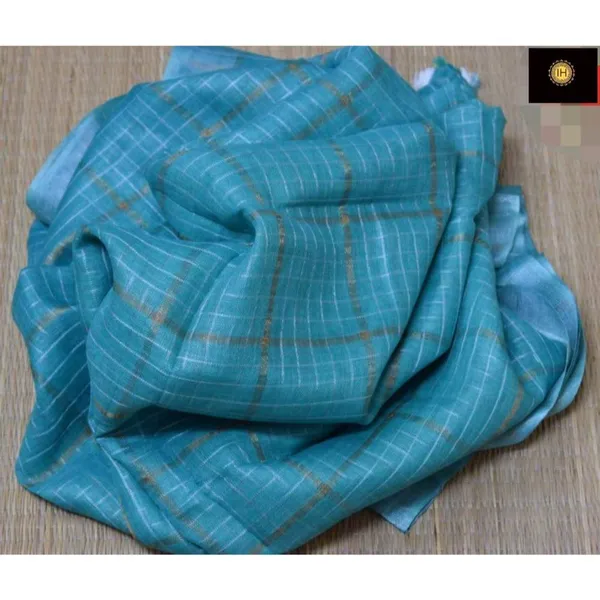 Pure_Linen_Check_Design_Handloom_Light_Blue_Saree