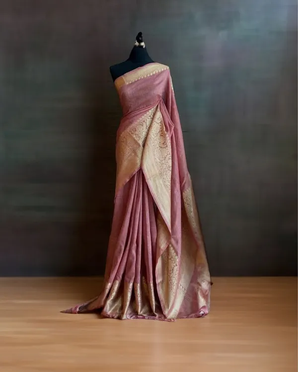 Textured_Banarasi_Silk_Linen_Handloom_Pink_Saree