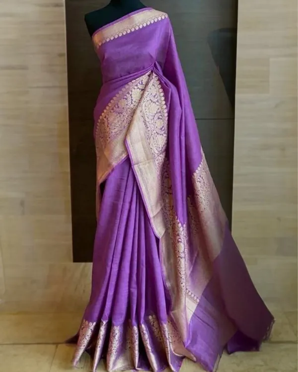 Glossy_Banarasi_Silk_Linen_Handloom_Purple_Saree