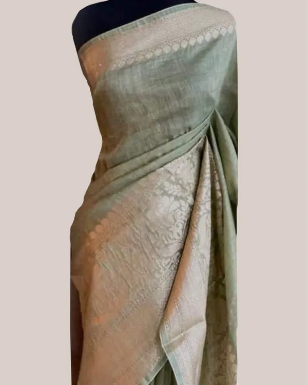 Stunning_Banarasi_Silk_Linen_Handloom_Green_Saree
