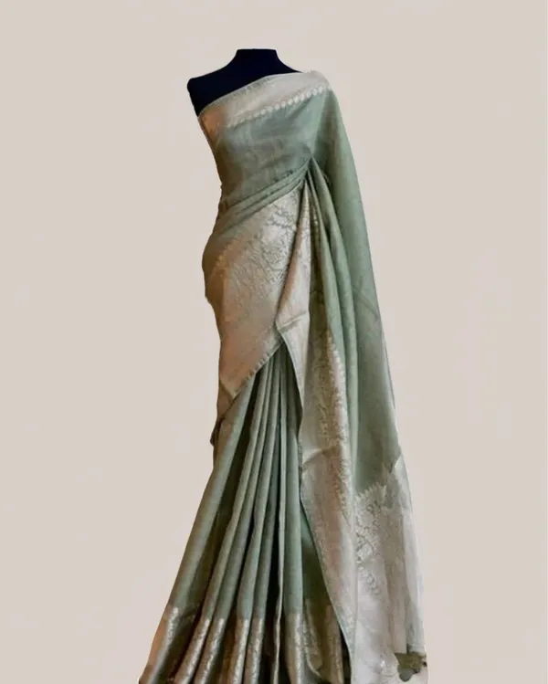 Stunning_Banarasi_Silk_Linen_Handloom_Green_Saree
