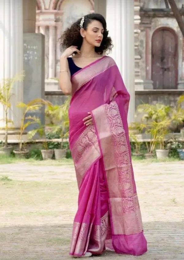 Dazzling_Banarasi_Silk_Linen_Handloom_Pink_Saree