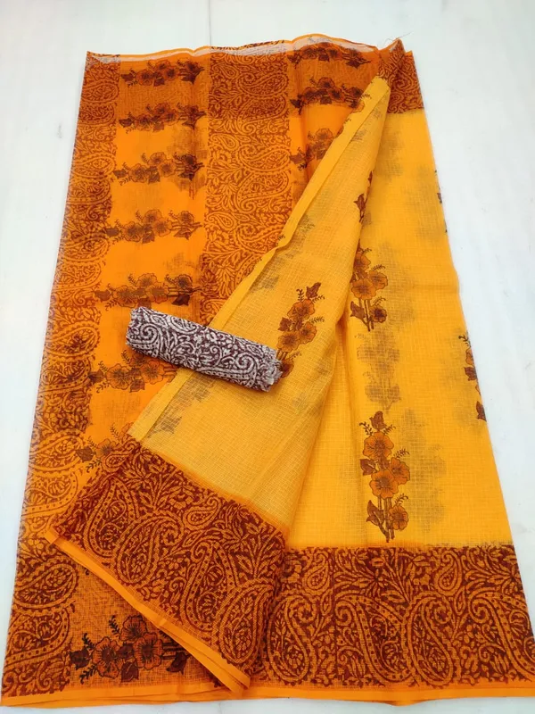 Vibrant_Kota_Doria_Blockprinted_Yellow_Saree