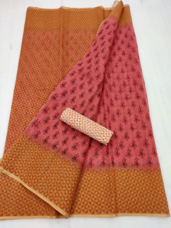 Artisanal_Kota_Doria_Blockprinted_Orange_&_Pink_Saree