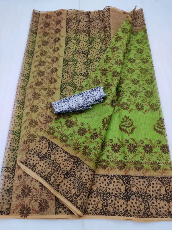 Earthy_Kota_Doria_Blockprinted_Green_Saree