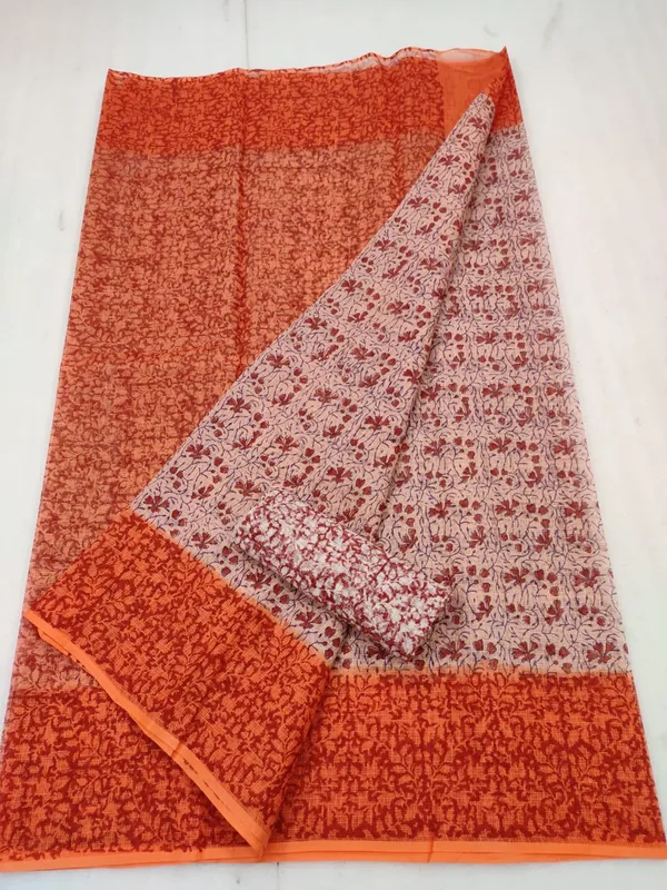 Bold_Kota_Doria_Blockprinted_Orange_&_Beige_Saree