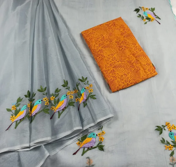Earthy_Kota_Doria_Cotton_Bird_Embroidery_Gray_Saree_Handdyed