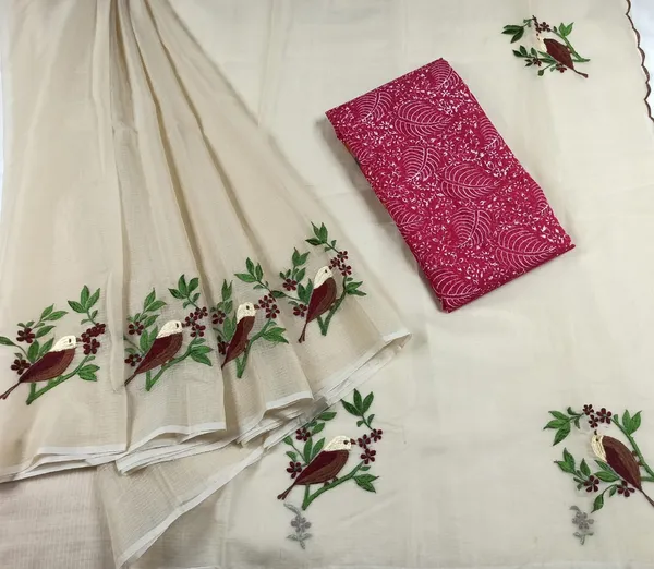 Natural_Kota_Doria_Cotton_Bird_Embroidery_Beige_Saree_Handdyed