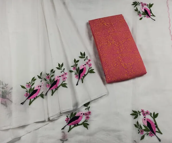 Timeless_Kota_Doria_Cotton_Bird_Embroidery_White_Saree_Handdyed