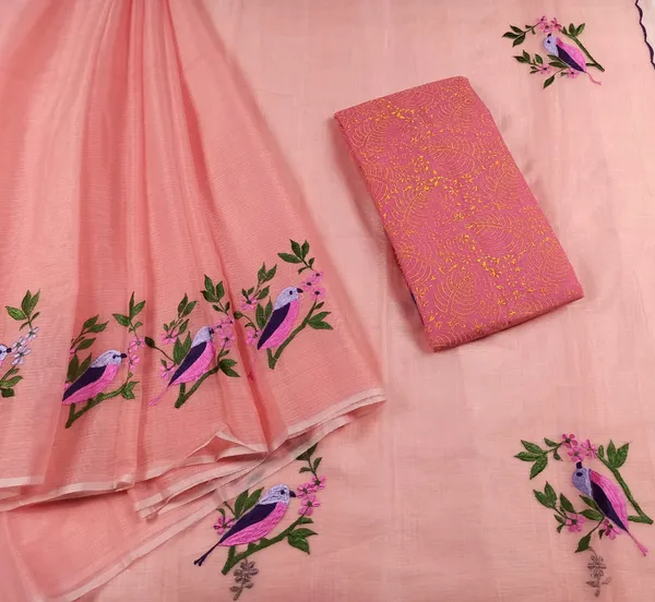 Artistic_Kota_Doria_Cotton_Bird_Embroidery_Pink_Saree_Handdyed