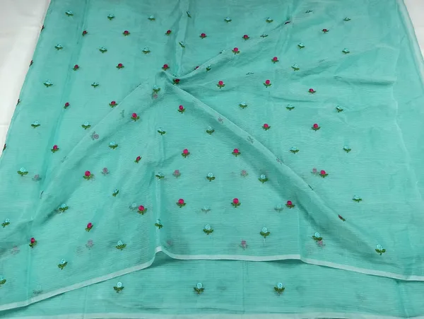 Kota_Doria_Blue_Saree_Allover_Embroidery_Handcrafted