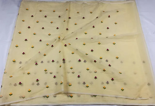 Kota_Doria_Yellow_Saree_Allover_Embroidery_Handcrafted