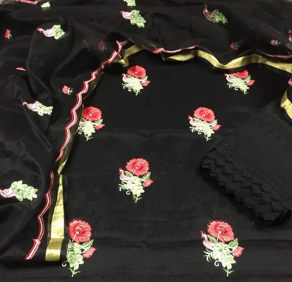 Embroidered_Poised_Kota_Doria_Black_Suit_(Top+Bottom+Dupatta)