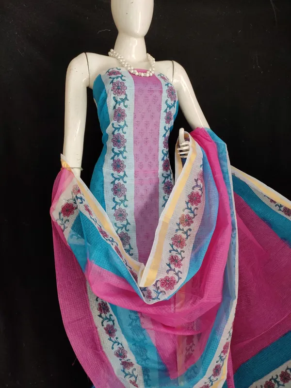 Joyful_Kota_Doria_Pink_Blockprinted_Suit_(Top+Dupatta+Bottom)
