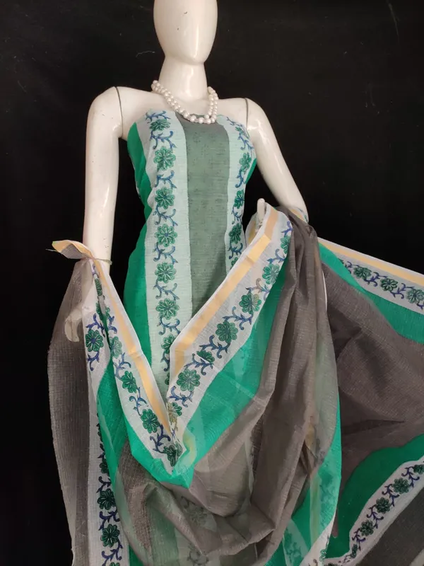 Kinetic_Kota_Doria_Green_Blockprinted_Suit_(Top+Dupatta+Bottom)