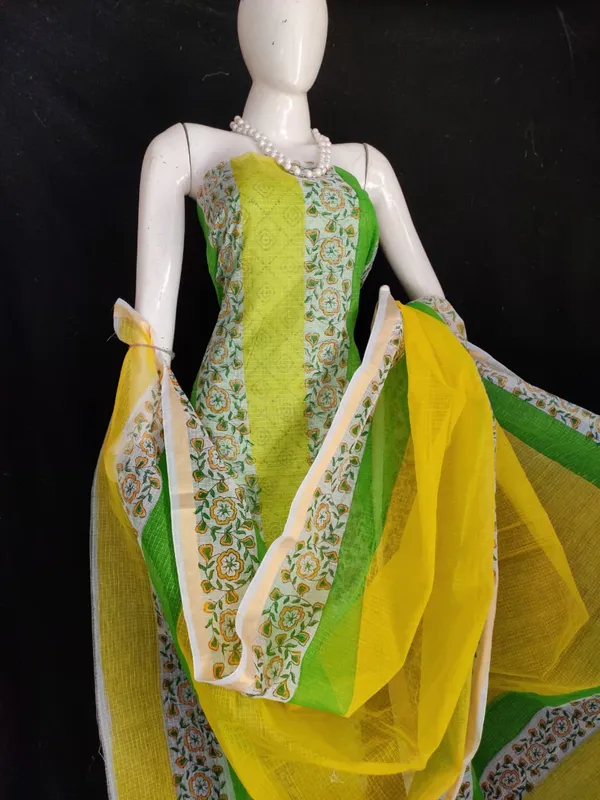 Idyllic_Kota_Doria_Yellow_Blockprinted_Suit_(Top+Dupatta+Bottom)