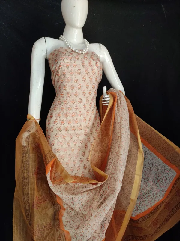 Radiant_Kota_Doria_Brown_Blockprinted_Suit_(Top+Dupatta+Bottom)