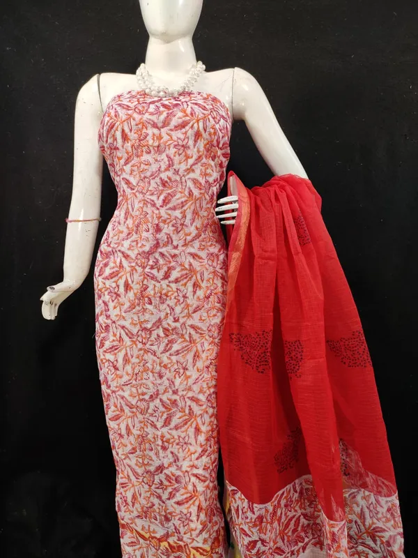 Modern_Kota_Doria_Red_Blockprinted_Suit_(Top+Dupatta+Bottom)