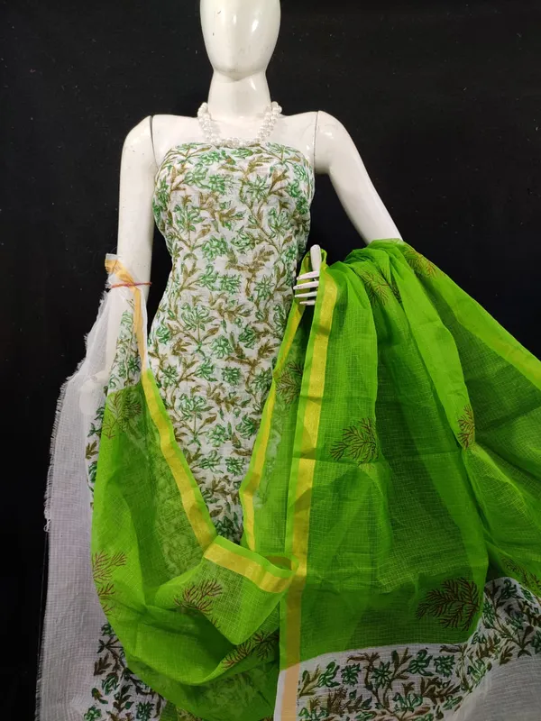 Melodic_Kota_Doria_Green_Blockprinted_Suit_(Top+Dupatta+Bottom)