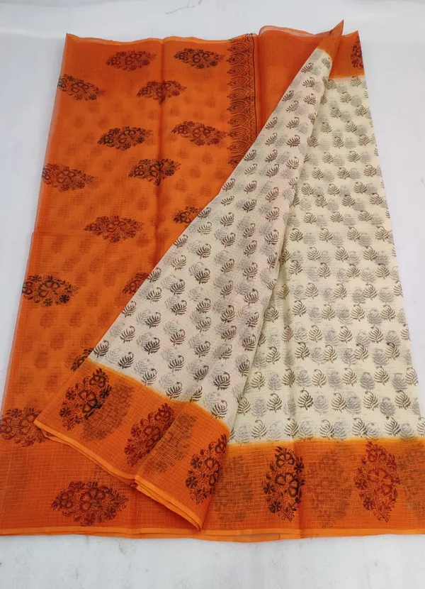 Vibrant_Kota_Doria_Blockprinted_White_&_Orange_Saree