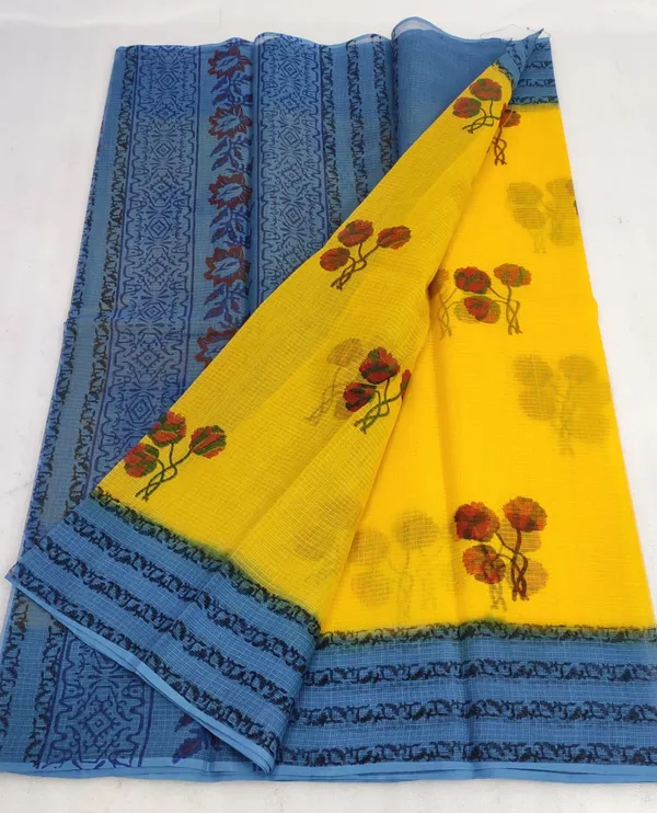Sunny_Kota_Doria_Blockprinted_Yellow_&_Blue_Saree
