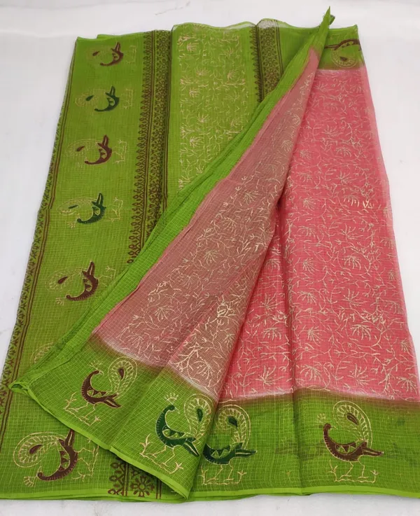 Vibrant_Kota_Doria_Blockprinted_Pink_&_Green_Saree