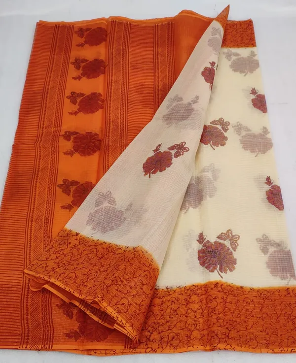 Vibrant_Kota_Doria_Blockprinted_Cream_&_Orange_Saree