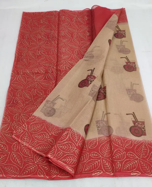Natural_Kota_Doria_Blockprinted_Biege_&_Red_Saree