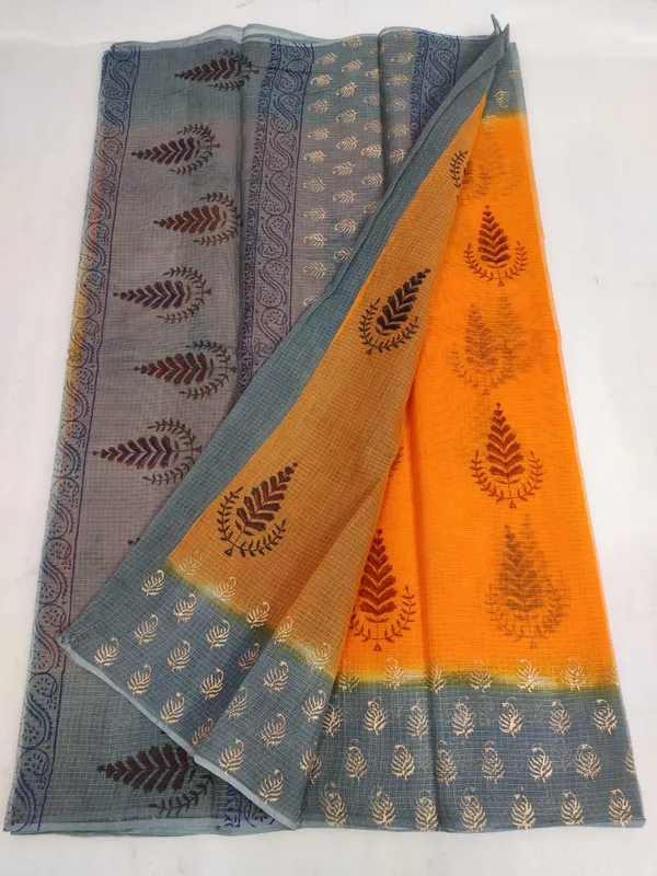 Lively_Kota_Doria_Blockprinted_Orange_&_Blue_Saree