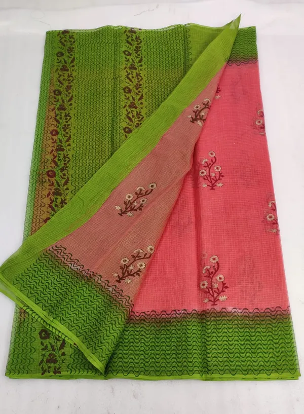 Playful_Kota_Doria_Blockprinted_Pink_&_Green_Saree