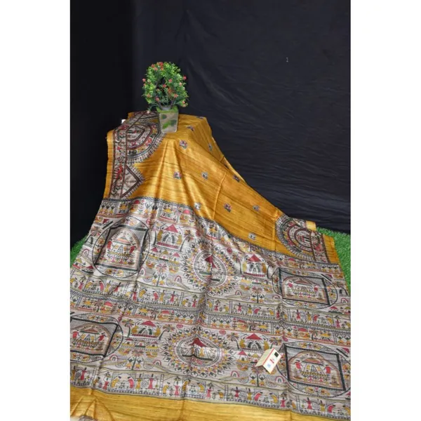 Silkmark_Tussar_Radiant_Madhubani_Mustard_&_Beige_Saree