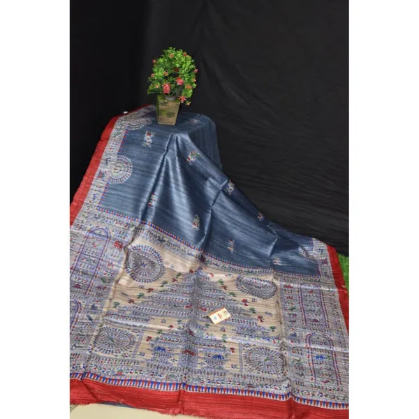 Silkmark_Tussar_Misty_Madhubani_Blue_&_Beige_Saree