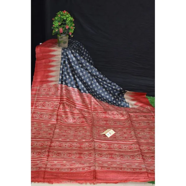 Silkmark_Tussar_Poetic_Blockprint_Black_&_Red_Saree