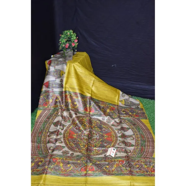 Silkmark_Tussar_Ethereal_Madhubani_Yellow_&_Beige_Saree