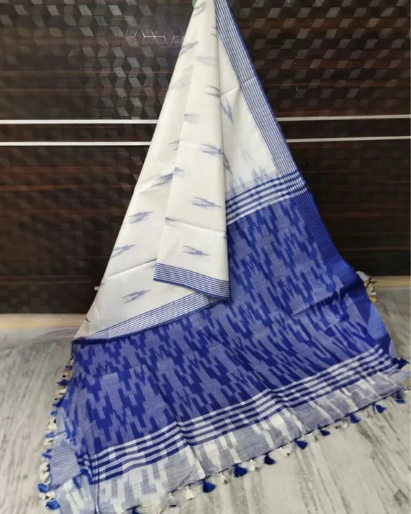 Elegant_Ikkat_Slub_Linen_Handloom_White_Saree