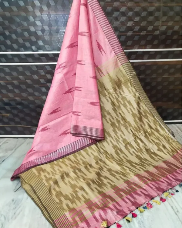 Sleek_Ikkat_Slub_Linen_Handloom_Pink_Saree
