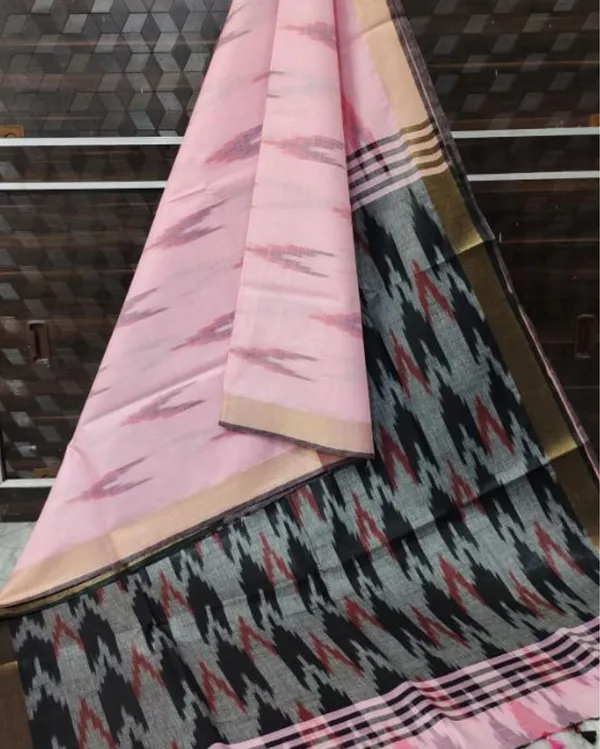 Contemporary_Ikkat_Slub_Linen_Handloom_Pink_Saree