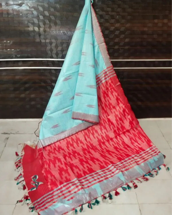 Sunny_Ikkat_Slub_Linen_Handloom_Blue_Saree