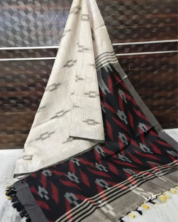 Fresh_Ikkat_Slub_Linen_Handloom_White_Saree
